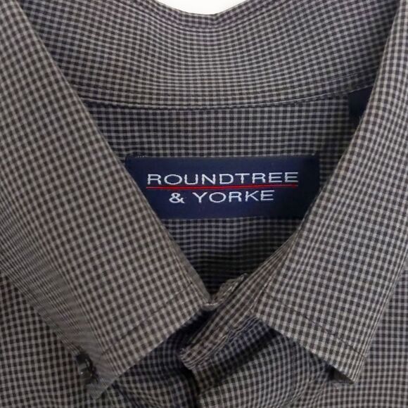 Men's Roundtree &Yorke Gray Checkered Buttoned Down Long Sleeve Dress Shirt M - Picture 2 of 9